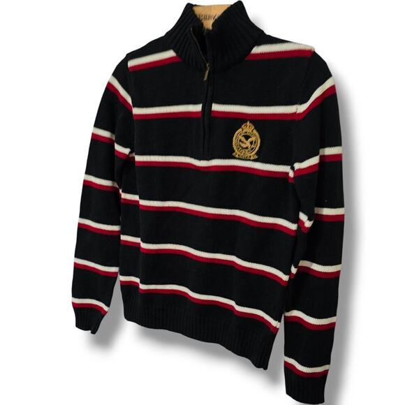 American Living women's striped quater zip-front crest embroidered logo sweater - Picture 2 of 8